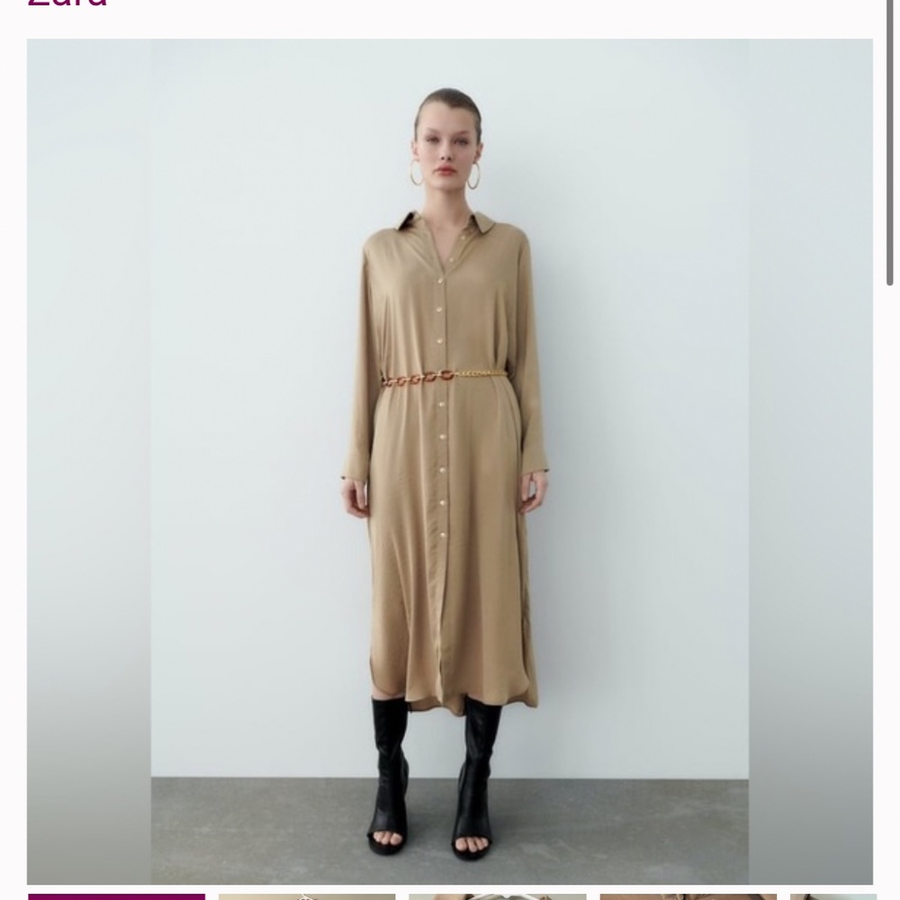 Zara Satin Midi Long Sleeve Shirtdress